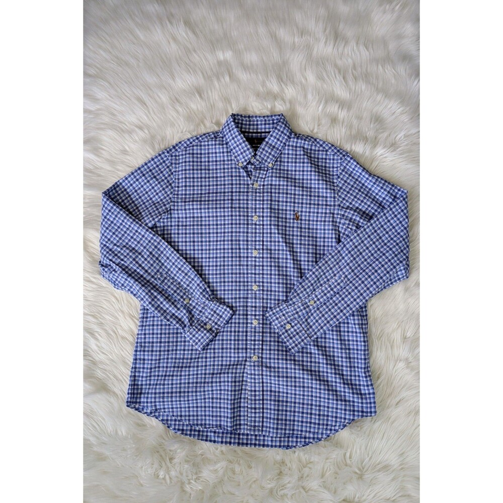 Polo Ralph Lauren Large Luxury Oxford Shirt Blue Gingham Button-Down Pony Logo